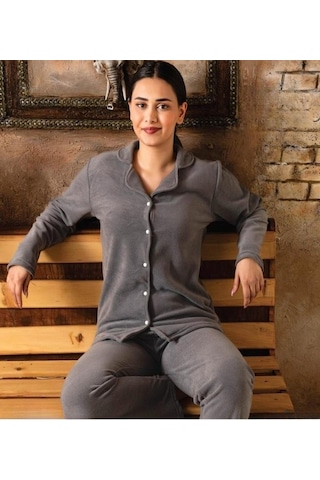 Sude Kadın Gömlek Yaka Polar Pijama Takımı M922 - 1 Adet 001