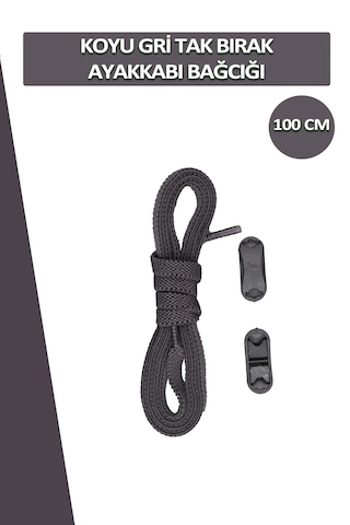 Elastik Koyu Gri Akıllı Bağcık Tak Bırak Ayakkabı Bağcığı 100cm Koyu Gri