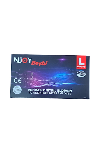 Beybi Nitril Pudrasız Muayene Eldiveni Large Siyah 100'lü