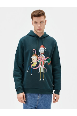 Koton Rick And Morty Kapşonlu Sweat Lisanslı Baskılı Şardonlu Yeşil 4sam70082mk Yeşil