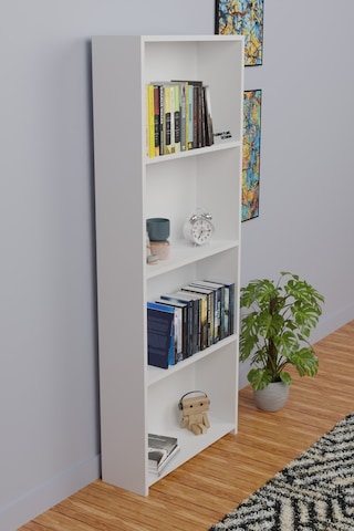 5 Raflı Kitaplık Arkalıklı Geniş Raf Kütüphane 170 Cm Beyaz