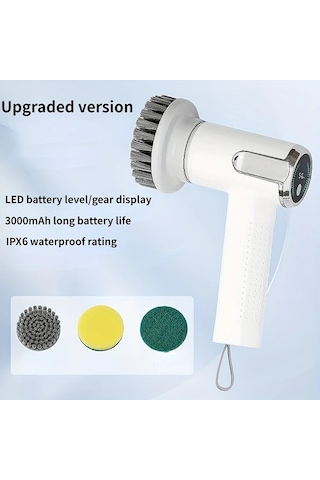 Xuweiwei Elektrikli Temizleme Fırçası Elde Taşınabilir Güçlü Kablosuz Güç Seviyesi Ekranıyla Güncellenmiş Sürüm Yüksek Çözünürlüklü Dijital Ekran Ayarlanabilir Hız Büyük Kapasiteli Pil Su Geçirmez