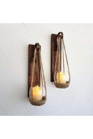 Ceviz Renkli, Led Mumlu Aplik 2’Li Set