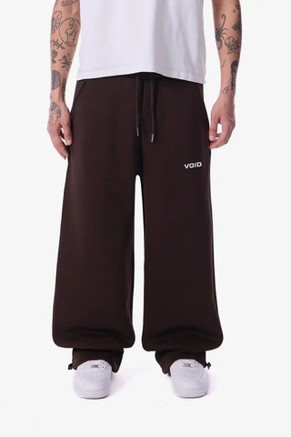 Feville 3 İplik Şardonlu Ayarlanabilir Paça Baggy Unisex Eşofman Altı Kahverengi