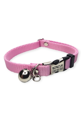 Metal Kilitli İsimli Kedi Ve Köpek Tasması, Açık Pembe Renk