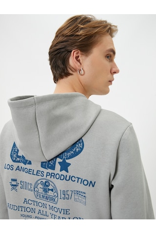 Koton Arkası Baskılı Hoodie Şehir Temalı Kanguru Cep Detaylı Gri 4wam70257mk Gri