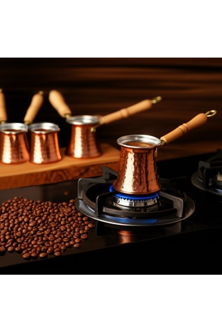 Ludıa 5 Farklı Ölçüde Kalaylı Dövme Bakır Cezve Seti Kahve Seti