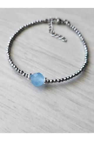 Akuamarin Ve Hematit Taşı Minimal Bileklik Çok Renkli