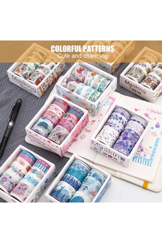 Springsun 10'lu Şirin Hayvan Washi Tape Seti - Renkli Dıy Bantlar, Kızlar İçin Günlük Planlayıcı & Hediye Paketleme