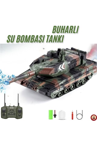 Oyuncak 2.4 Uzaktan Kumandalı Su Bombası Atan Tank Buharlı 1200 Şarjlı Sesli Gövdesi 360 Hareketli Gövde Yeşil