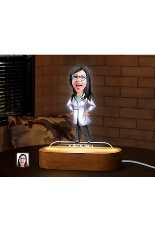 Bk Gift Kişiye Özel Kadın Doktor Karikatürlü Dekoratif 3d Biblo Led Işıklı Gece Lambası-1, Arkadaşa Hediye Kobitmeyen138306 Bk Gift