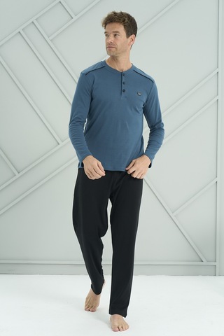 Erkek Interlok Penye Uzun Kol Pijama Takımı 2201 Petrol02 Petrol02