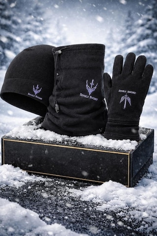 Single Sword Polar Bere Eldiven Boyunluk Seti Unisex Siyah Çok Renkli
