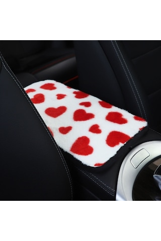 Sones Peluş Kalp Desenli Araç Orta Konsol Kapak Matı 32x19cm Kırmızı