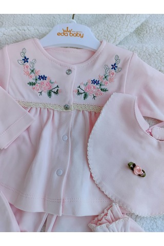 Yeni Doğan Kız Bebek Pembe Bahardalı Nakışlı Hastane Çıkışı