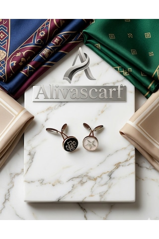 Alivascarf Eşarp Şal Klipsi 2 Adet Taşlı Model Klips Kadın Tesettür Aksesuar Siyah Seker Pudrası