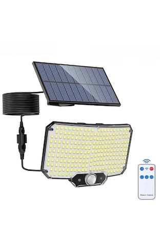 Techtic Güneş Enerjili Solar Lamba 234led Hareket Sensörlü Kumandalı Su Geçirmez Duvar Lambası Siyah