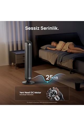 Dreo Cruiser Tf611s Sessiz Kule Tipi Vantilatör Wifi Kumandalı 9 Hızlı Siyah