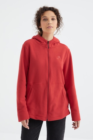 Tommy Life Fiesta Kapüşonlu Fermuarlı Rahat Form Kadın Polar Sweatshirt - 97233 Kırmızı