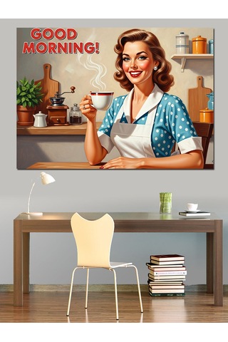 Retro Ev İşi Yapan Kadın Dekoratif Kanvas - Mdf Ahşap Tablo