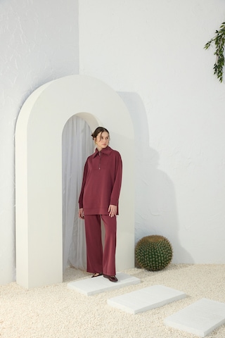 Aker Bordo Yakası Ve Yan Yırtmaçları Fermuarlı Modal Sweatshirt Bordo Bordo
