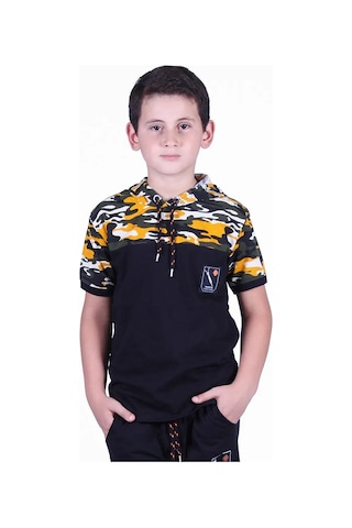 Markahit Kamuflaj Desenli T-shirt Erkek Çocuk Sarı