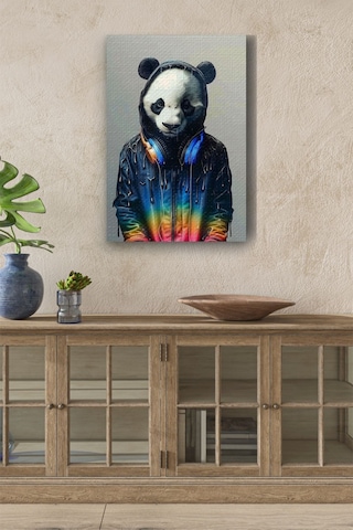 Müzik Dinleyen Genç Panda Yağlı Kanvas Tablo