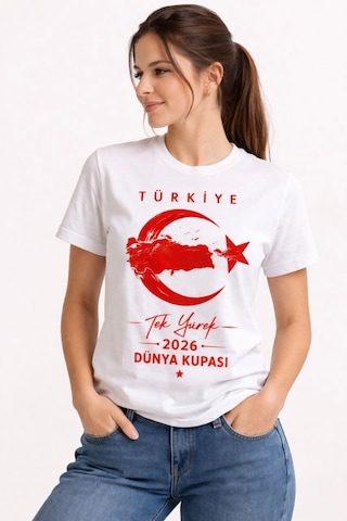 Wear Vexel Kadın Türkiye Ay Yıldız 2026 Dünya Kupasi Taraftar Forma T-shirt - Beyaz Beyaz