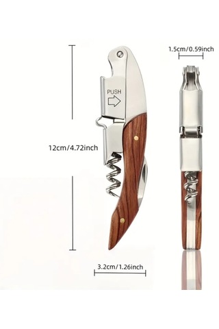 Atay Garage Tirbuşon Ahşap Saplı Paslanmaz Çelik Açık Kahverengi