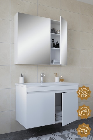 Teta Home Tokyo 80 Cm Mdf Banyo Dolabı Seti Beyaz Beyaz