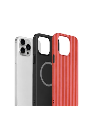 Apple iPhone Uyumlu 14 Pro Max Vorian Çift Katmanlı Magsafe Kılıf Tomato Red Stripe