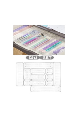 Bayev 2 X Lv 216 12 Parça Ayarlanabilir Çekmece Içi Düzenleyici Set Takı Makyaj Kutusu Kalem Organizeri