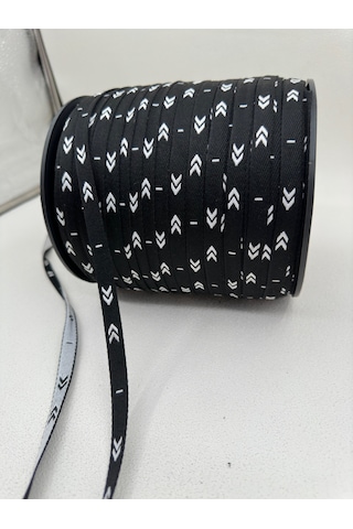 1 Cm Çavuş Desenli Şerit-5 Metre- Siyah/beyaz