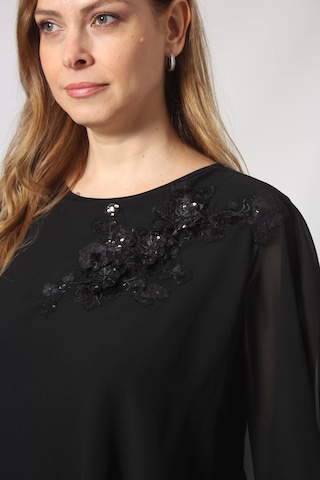 Moda Berray 5040 Pul Payet Aplikli Şifon Kombin Büyük Beden Şık Bluz Siyah