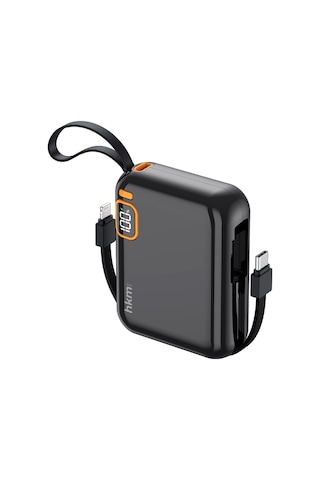 Power Duo 10.000 Mah 20W Pd 20W Hızlı Şarj Destekli Type-C Ve Lightning Kablolu Powerbank Siyah