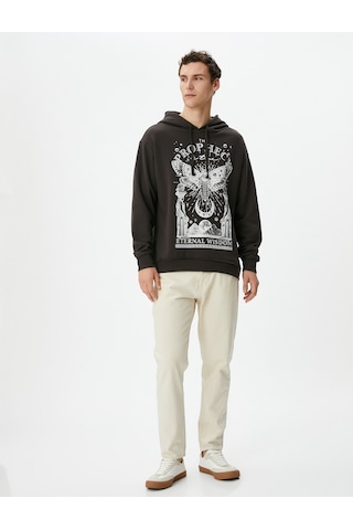 Koton Oversize Kapşonlu Sweatshirt Mistik Baskılı Sloganlı Antrasit 4wam70365mk Antrasit