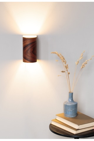 Bombe Kenar Yansıtma Tasarım Çift Yönlü Ahşap Salon Duvar Aplik Koyu Kahverengi