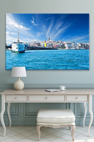 İstanbul Gemi Galata Kulesi Köprü Manzara Şehir Kanvas Tablo 100 x 70