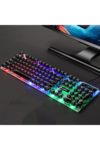 Lımeıde Gtx300 104 Tuşlu Retro Yuvarlak Tuş Kapağı Usb Kablolu Fare Klavyesi, Kablo Uzunluğu: 1,4 M, Renk: Punk Tek Klavye Siyah