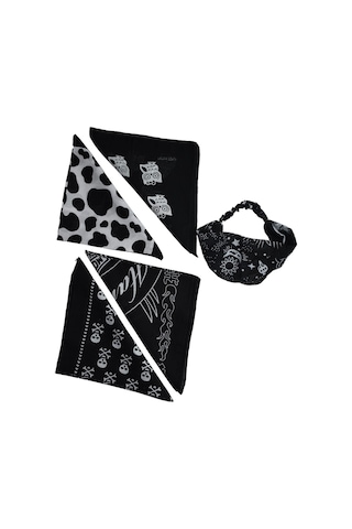 Kare Ve Lastikli Bandana Seti Kahverengi