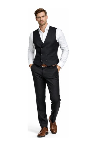 Suitmen Erkek Silim Fit Yelekli Çift Yırtmaçlı Takım Elbise Bgl-st05327 Siyah