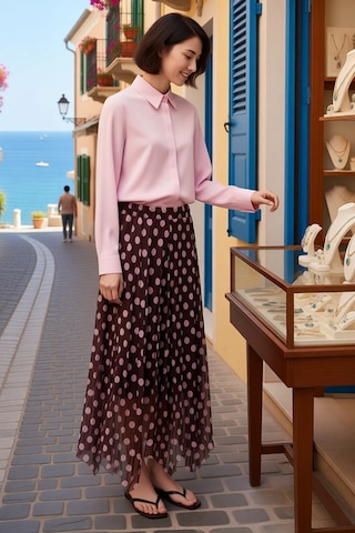 Benerly Kadın Maxi Etek Puantiyeli Tül Astarlı A-line Asimetrik Kesim Pol Pembe