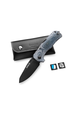 Lionsteel Tm1 Special Edition - Bladehq - Blue Canvas - Black Blade Deri Kılıflı Kamp Çakı Mavi