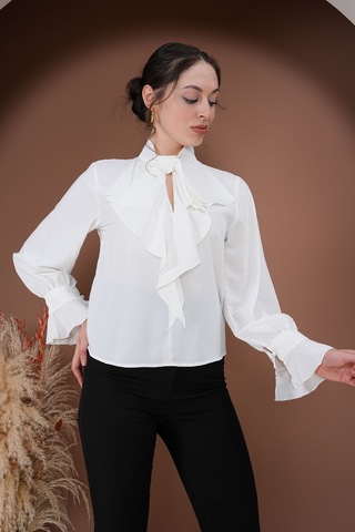 Fırfırlı Zarafet Bluz Beyaz