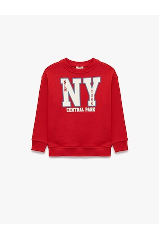 Koton Uzun Kollu Bisiklet Yaka Baskılı Oversize Sweatshirt Kırmızı 7wkb10165tk
