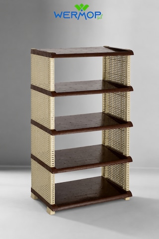 5 Katlı Rattan Görünümlü Ayakkabılık Ayakkabı Rafı Organizer - Kahverengi Açık Kahverengi