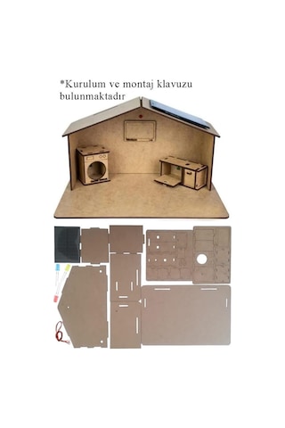 Güneş Enerjili Ev Yapım Seti 1 Paket Güneş Paneli Mantar Led Lamba Mdf Ev Maketi Deney Proje