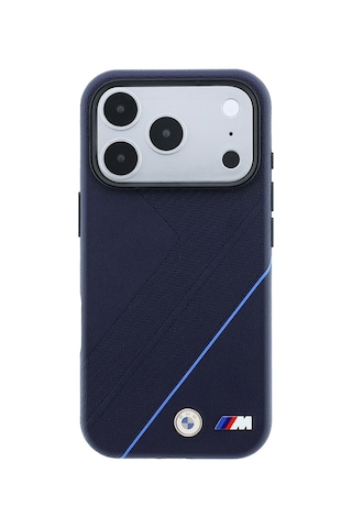 Apple Uyumlu iPhone 18 Pro Max Kılıf Bmw Lisanslı M-safeli M Logolu Lastik İzi Desenli Mavi Çizgili Kapak Laciver Lacivert