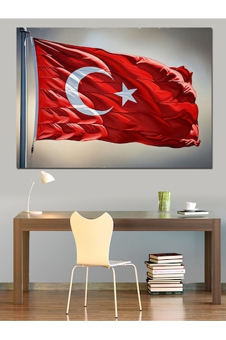 Dalgalanan Türk Bayrağı Manzarası Dekoratif Kanvas - Mdf Ahşap Tablo