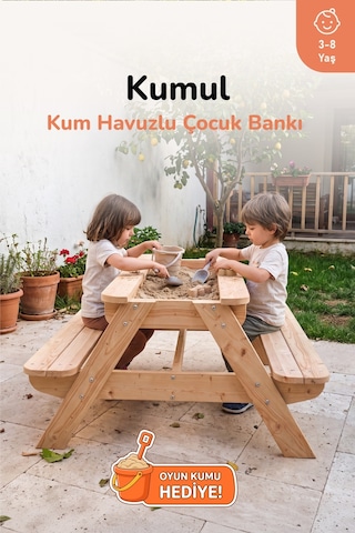 Ovlo Çocuk Kum Havuzlu Etkinlik Masası Kapaklı 3-8 Yaş 4 Kişilik Kumul Naturel